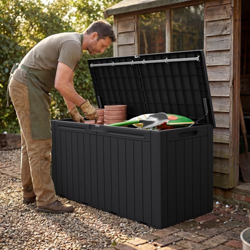 Greesum 110 Gallon Outdoor Storage Box with Lockable Lid - Dark Black