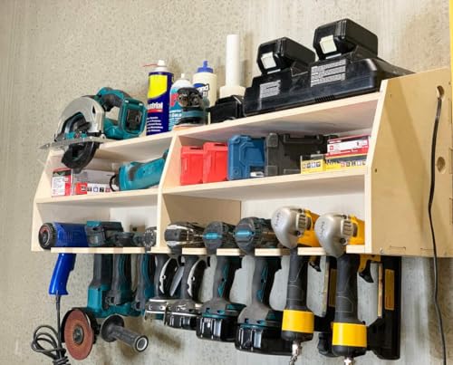 Cordless Drill Organizer Rack 10-Slot Birch Plywood Wall Mount Shelf