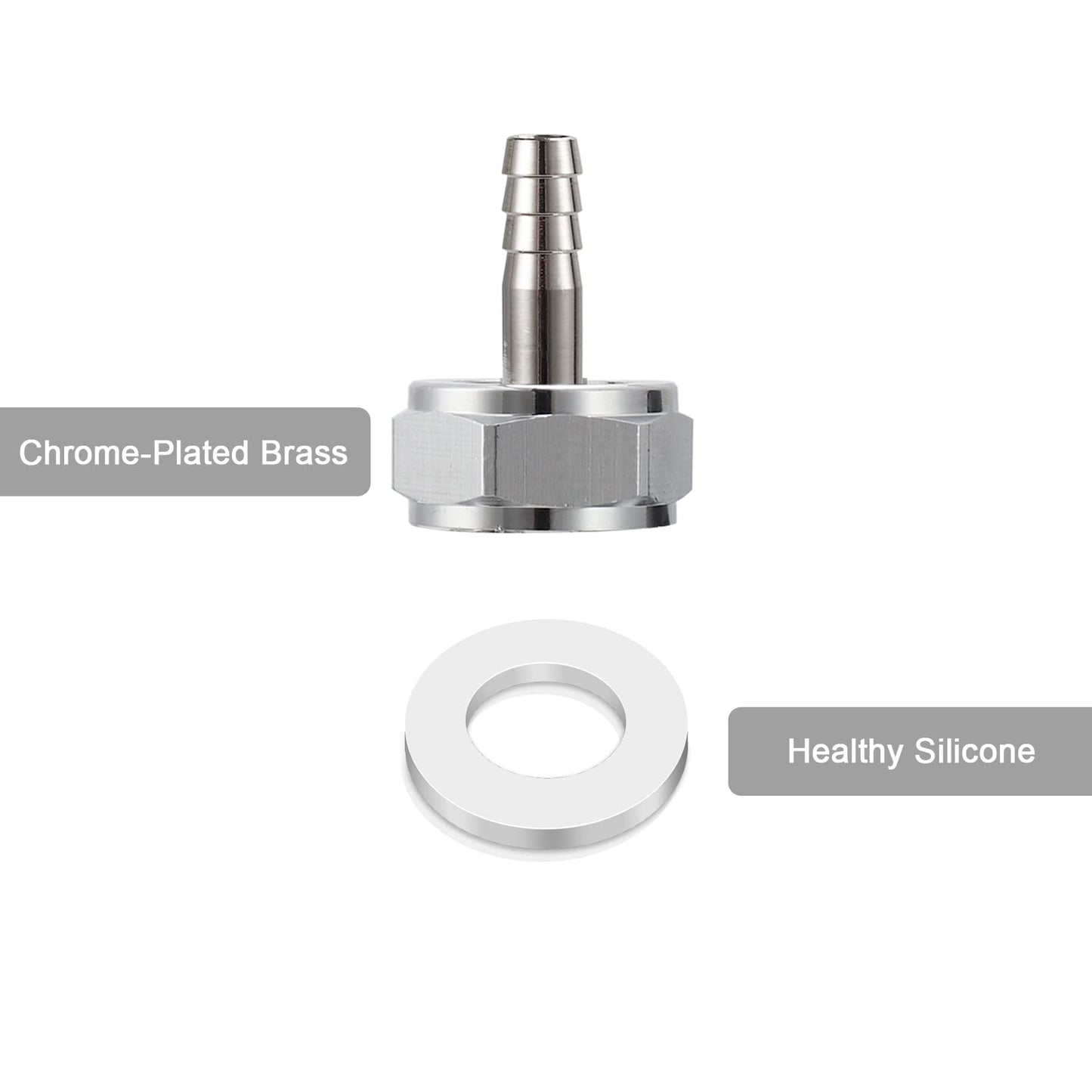 MRbrew Keg Coupler Barb Connector, Homebrew Kegerator Sankey Couplers O.D 1/4'' Chrome-Plated Brass Liquid Beer Line Tailpiece Nipple Fitting with Sealing Gasket Washer and G 5/8 Thread Hex Nut