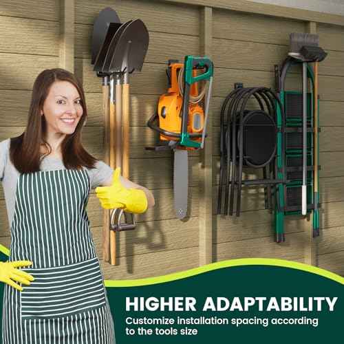 Wall Mount Garden Tool Holder Organizer Rack, Garage Tool Organizer Storage Hook for Yard Shed, Metal Garage Garden Tool Hanger for Lawn Organizer Holds Shovel,Rakes,Brooms,Hoses 8 Pack