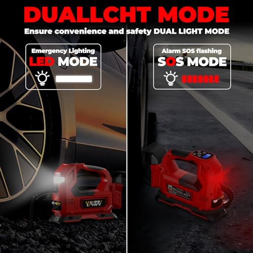 YAWV Cordless Tire Inflator for Milwaukee 18V Battery - Portable 160PSI Pump with Digital Pressure Gauge & LED Light