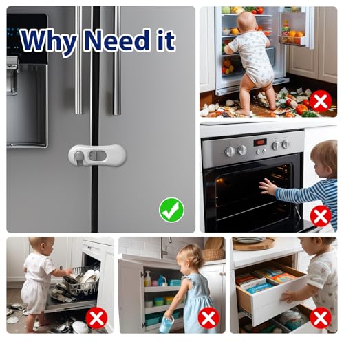 5-Pack Child Proof Refrigerator Lock with 3M Adhesive, Baby Child Safety Cabinet Locks, Kids Safety Fridge Locks for Oven Drawers Door- White& Gray