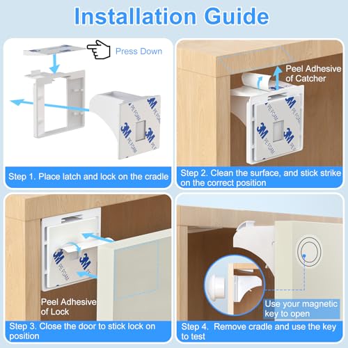 Child Safety Magnetic Cabinet Locks, AOSITE 10 Pack+2 Keys Baby Proofing Magnetic Drawer Locks for Kitchen with Adhesive No Drilling or Screws Fixed, Baby Safety Cabinet Locks