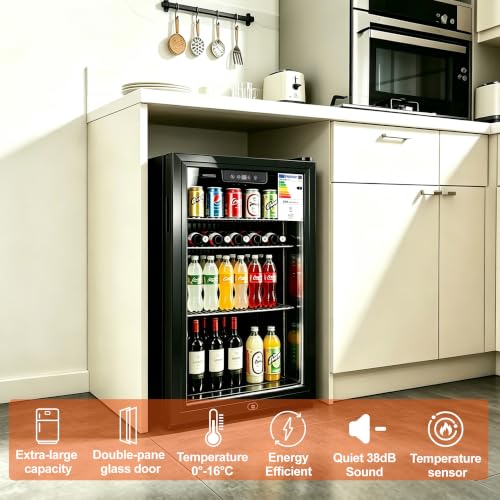 E-Yards 1.7 Cu.ft Beverage Refrigerator Cooler - 68 Can Mini Fridge Glass Door, Adjustable Shelves, Digital Temp, Black