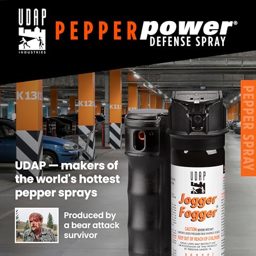 UDAP Pepper Power Jogger Fogger OC Compact Self Defense Pepper Spray with Holster, Clip and Mini Keychain, Travel Size for Runners, PSD, 5 Piece Pack
