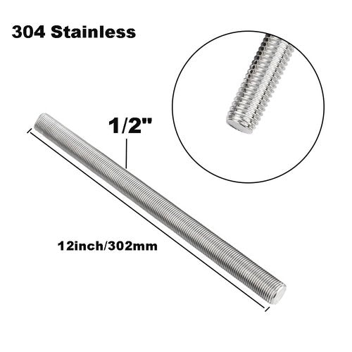 Stainless Steel Fully Threaded Rod,1/2" -13 Thread Size, 12-Inch Length, Right Hand Threads, 304 Stainless Steel Threaded Screwand-Studs(2 Pieces)