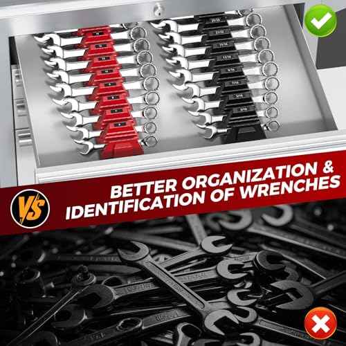 48PCS Magnetic Modular Wrench Organizers for Tool Drawers - Black & Red - Wrench Rack with Metric & SAE Labels, Customizable Magnet Tool Storage Holder for Tool Box Organization