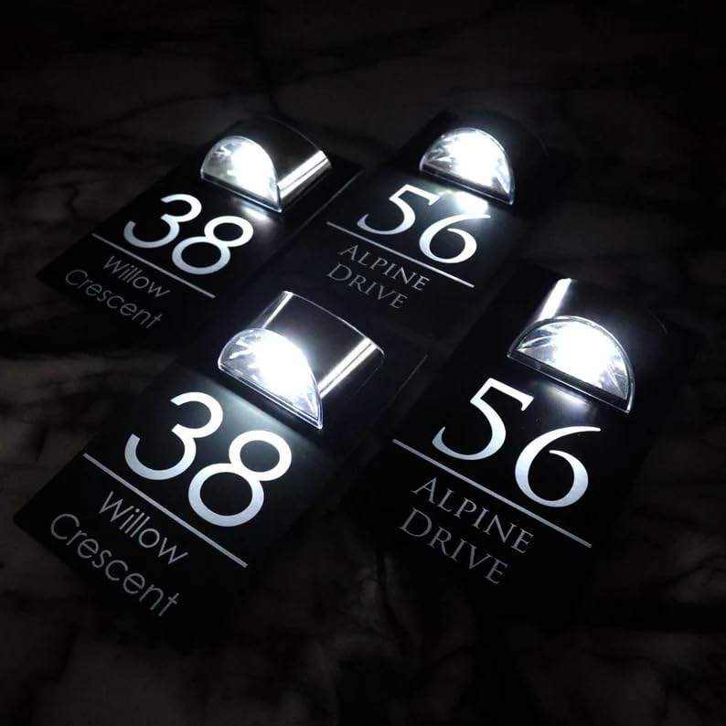 Personalized Solar House Numbers for Outside, Custom House Numbers for Outside Light Up, Modern LED Solar House Number Sign for Garden Yard Home