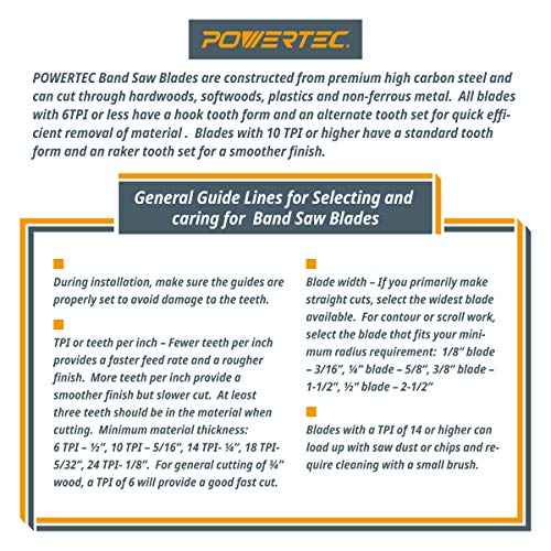 POWERTEC 59-1/2 Inch Bandsaw Blades, 1/4" x 14 TPI Band Saw Blades for Wen 3959, Sears Craftsman, Porter-Cable, Ryobi, Delta, B&D and Skil 9" Band Saw for Woodworking, 1 Pack (13103V)