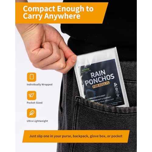 Hitituto Rain Ponchos for Adults - Extra Long Emergency Poncho with Hood, 6/12/24 Family Pack Raincoat, Home Survival Kits