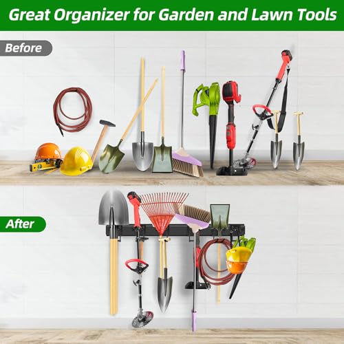 PIYILO 48 Inch Double-Layer Garage Tool Organizer Wall Mount with 6 Hooks