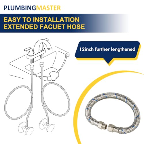 2 Pack 12 Inch Faucet Supply Line Extension 3/8 Male to Female Connectors - Kitchen & Bathroom