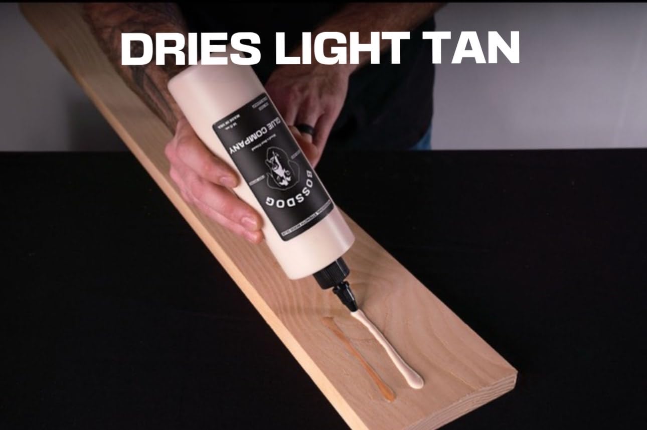 BOSSDOG Wood Glue, Professional Strength, Fast Drying, Cutting Board Safe, Natural tan Color. DIY, Beginner Carpentry, Woodworking, Furniture Repair, 16oz. Large Bottle. Made by a Maker, for Makers