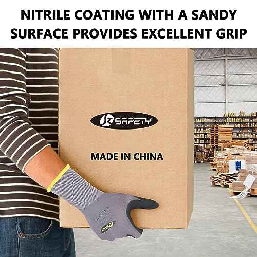 JKSafety Sandy MicroFoam Nitrile Safety Work Gloves with Touch Screen capability 3 Pairs Lightweight Work Utility Gloves EN388 Non-Slip Grips Nylon Spandex material Charcoal Gray (G229-CGrey3 L)