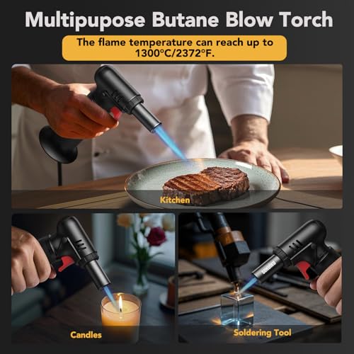 Sondiko Butane Torch Lighters with Visible Fuel Window 2 Pack, Refillable Soldering Torch with Adjustable Flame for Welding, Resin Art, Industrial(Butane Gas Not Included)