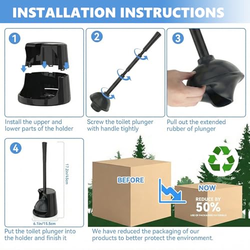 Heavy Duty Toilet Plunger with Holder for 5.3-Inch Drain, Style 1 - Bathroom Clog Remover