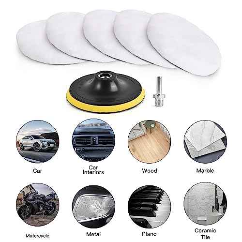7 Pcs 3 Inch (80 mm) Wool Buffing Polishing Pad Car Polisher Buffer Drill Attachment with M10 Drill Adapter