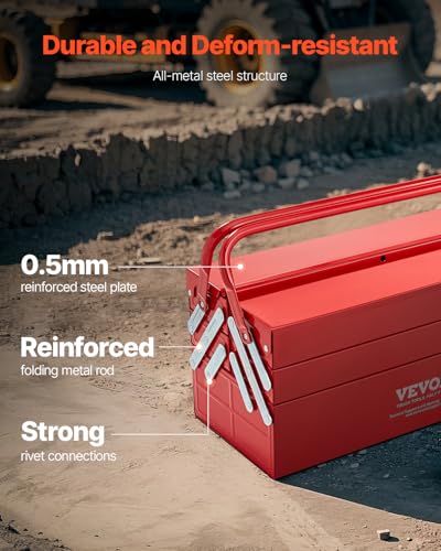 VEVOR 18-Inch 3-Tier 5-Tray Metal Tool Box with Dual Handles, Red