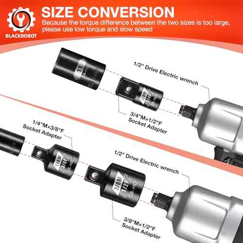 BLACKROBOT 4 Piece Impact Socket Adapter Set, 1/4" 3/8" 1/2" SAE Drive Socket Adapter Set, Square Adapter and Reducer Conversion Set for Impact Driver Wrench, Cr-Mo Steel