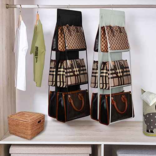 Lirex Medium and Large Handbag Hanging Purse Organizer for Closet, Handbag Storage Organizer Hanger Oxford Cloth Closet Organizer for Family Closet Bedroom, Foldable and Universal Fit, Black