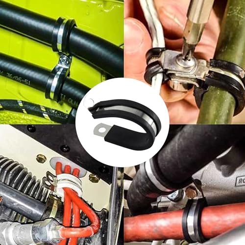 15Pcs 1-1/4 Inch(32mm) R Type Cable Clamps, 304 Stainless Steel Pipe Clamp - Durable Pipe Clamp for Tube, Wire Lines, Hoses - Rubber Cushioned Insulated Loop Clamp