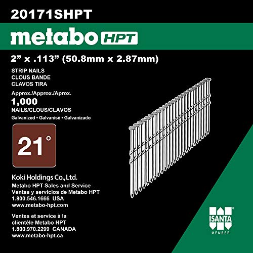 Metabo HPT 21° Ring Shank Framing Nails 2 Inch x 0.113 Inch, Full Round Head, Galvanized, 1,000 Count, Model 20171SHPT - No Size