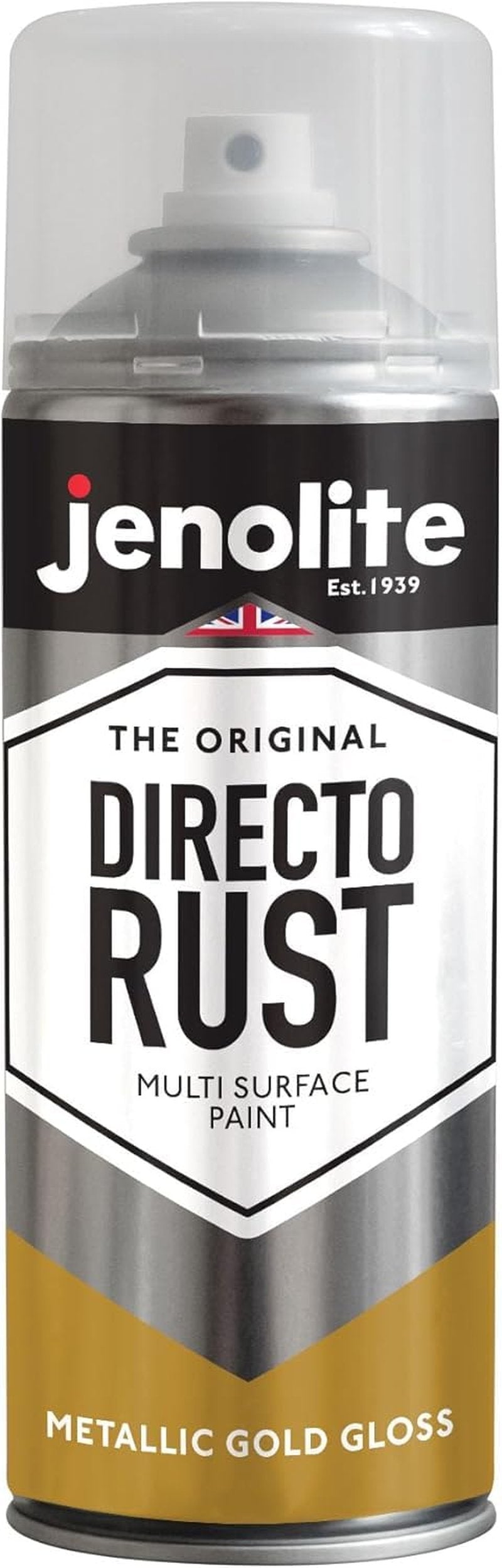 JENOLITE Directorust Spray Paint for Metal - GOLD - Metallic Gloss Finish for Indoor and Outdoor use - Multi-Surface for Metal, Plastic, Ceramic, Wood & Rusted Surfaces - 400ml (13.52fl oz)