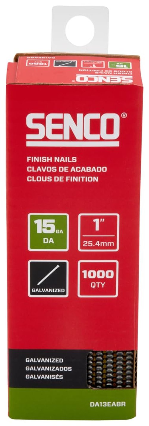 SENCO DA13EABR 1 inch 15 Gauge, Galvanized Finish Nails, 34 Degree Angled Tape Strip 1,000 Count Pack