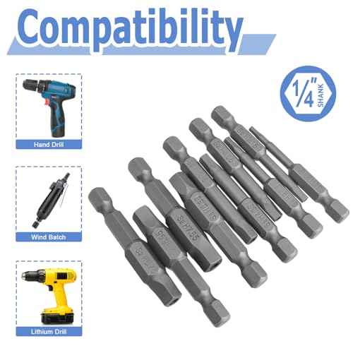 Mesee 10 Pieces Torx Star 5 Point Security Tamper Proof Screwdriver Bits with 1/4" Hex Shank H2.15-H7.55 Magnetic Pentagon Head Screw Driver Bits, 2-Inch Length