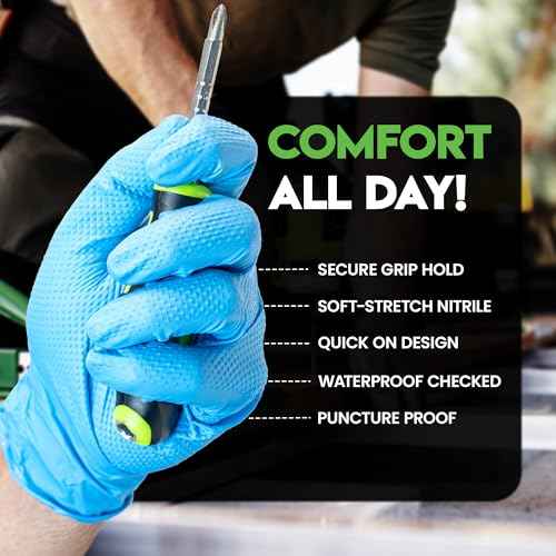 10 Mil Nitrile Non-Sterile Gloves | Heavy Duty Disposable | Diamond Texture | Latex Free | Blue | XL