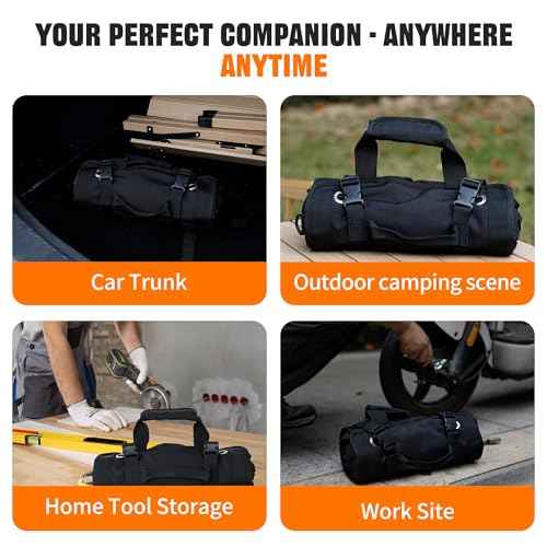 Portable Foldable Roll Up Tool Bag Organizer with 5 Compartments & 2 Detachable Pouches, Heavy Duty Waterproof Tool Pouch Bag for Secure Tool Storage, Tool Roll for Dad Men Electrician Mechanic Gifts