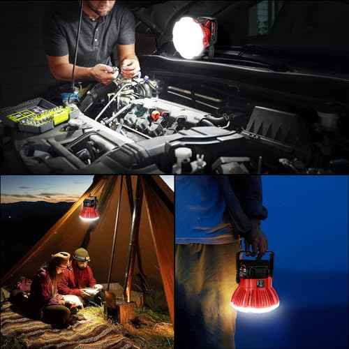 LED Camping Lantern Light Compatible with Milwaukee M18 18V Battery, 2400LM 3 Adjustable Brightness Cordless Portable LED Work Light Floodlight with Hook for Tent Jobsite Ceiling(No Battery)