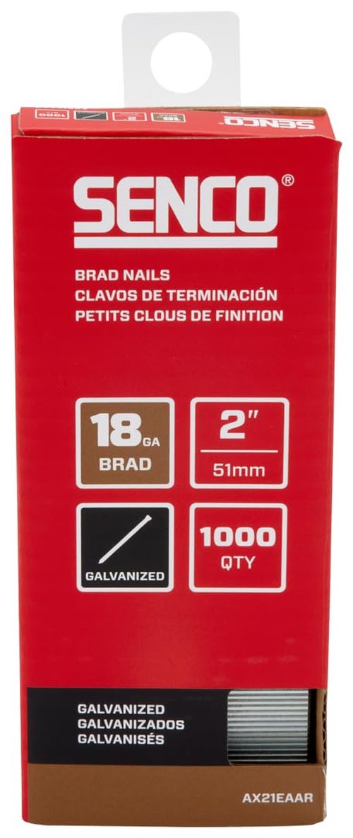 SENCO AX21EAAR 2" 18 Gauge Brad Nails, Galvanized Finish 1,000 Count Pack