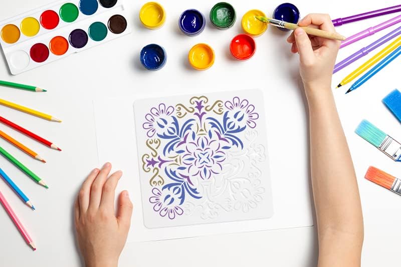 Mandala Stencils for Painting on Wood Wall Floor Furniture Tile Fabric, Small Rangoli Stencils Rock Painting Stencils for Home Decor (4 inch)