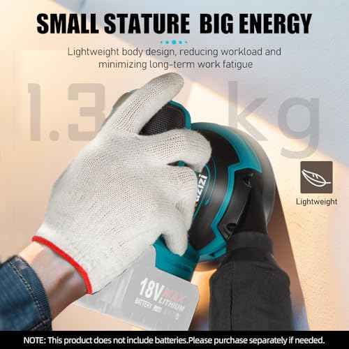 Orbital Sander Cordless, 5" Random Orbital Sander Compatible with Makita Battery, 12000 OPM Electric Palm Sander Tool with Dust Box & 10PCS Sanding Pads for Woodworking in Selective Speeds(No Battery)