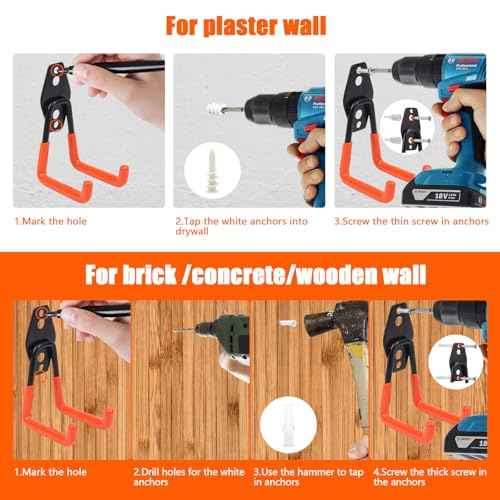 Heavy Duty Garage Storage Hooks, 2 Pack Utility Steel Garage Tool Organizer Wall Mount for Hanging Power and Garden Tools Ladders Hoses Bikes Ropes & Bulk Items