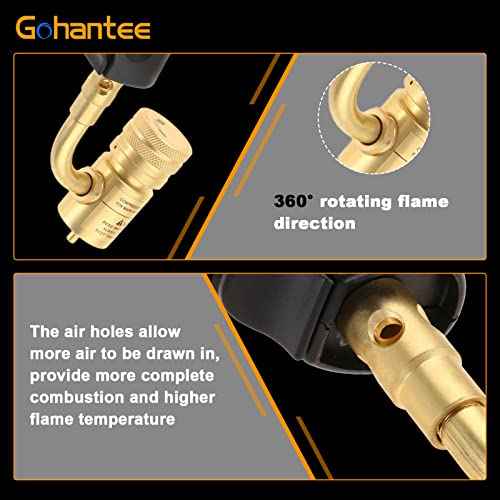 gohantee Propane MAPP Gas Turbo Torch Tips with Self Ignition Trigger Adjustable Regulator Torch Compatible with MAPP MAP Pro Propane CGA600 Cylinder for Welding, HVAC, Brazing, Barbecue or Plumbing