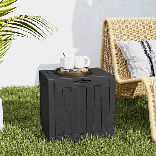 DUMOS 31 Gallon Deck Box, Lockable Outside Storage Box for Outdoor Use, Outside Waterproof Resin Package Delivery Box for Backyard Patio Garden, Black