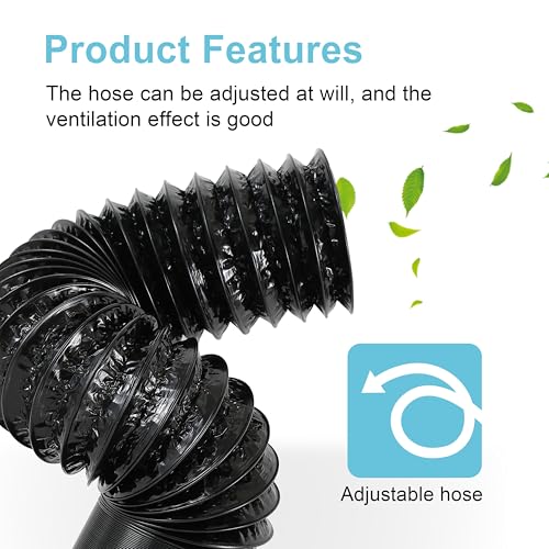 4 Inch Aluminum Dryer Vent Hose, 25 Feet Flexible Air Ducting with 2 Clamps, Heavy-Duty 4-Layer Design for HVAC, Dryer Vent, Grow Tent, Bathroom Exhaust, Kitchen Ventilation - Black PVC