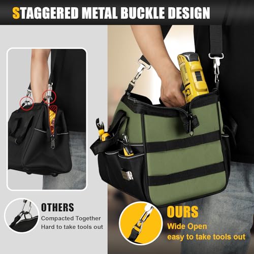 Heavy Duty Tool Bag 15-Inch, 16-Pocket Portable Empty Tool Box Organizer Storage, Toolbox Organization, Soft Handle Large Zipper Carrying Toolbag, Dad Men Mechanic Birthday Stocking Stuffer Gifts
