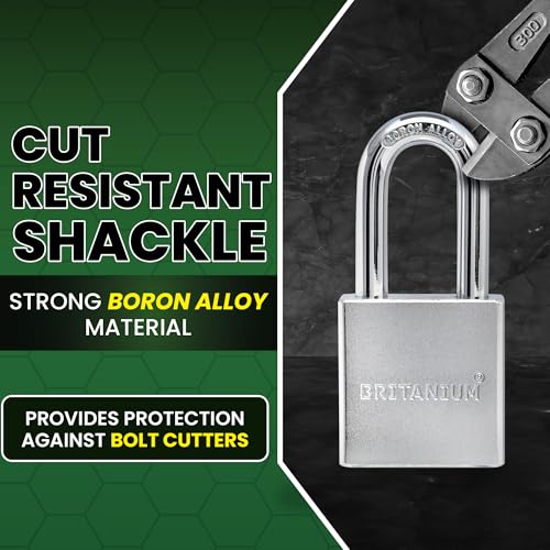 Britanium¢ç SFE60 Professional Grade Padlock - Chrome Plated Steel with Boron Alloy Shackle, 5 Tumbler Keys, Weather-Resistant Design for Storage & Commercial Security
