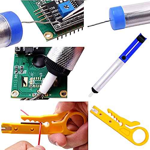 Plusivo Soldering Iron Kit, 60W Adjustable Temperature 200-450¡É 15-in-1, Solder Wire, 2pcs Interchangeable Tips, Desoldering Pump, Portable Fast Heating for Electronics Repair Hobby DIY 120V