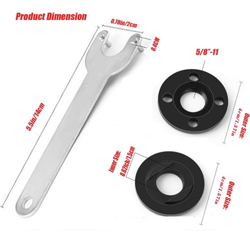 Grinder Flange Angle Wrench Metal Lock Nut Fit for DW Milwaukee Makita 193465-4 Compatible with Bosch Black & Decker Ryobi 4.5" 5" 5/8-11 (1 wrench, 3 inner nuts, 3 outer nuts)