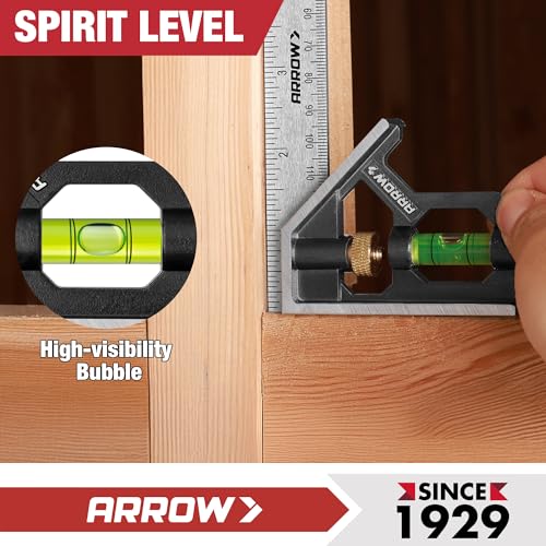 Arrow Combination Square, 6-Inch Combo Square with Bubble Level