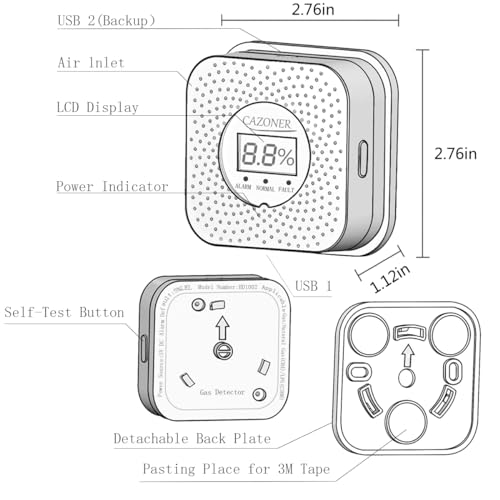 Gas Leak Detector, Natural Gas Detectors, USB Plug-in Propane Gas Alarm, Combustible & Explosive Gas Alarm for RV, Kitchen, Home Safety, Methane, LNG, LPG Monitor, 10-Year Lifespan, White