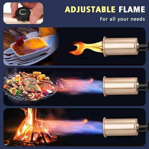 Propane Torch with Turbo Mode, Flamethrower Gun with Safety Lock, Blow Torch Gun for Cooking, Kitchen Food Torch Head for Grill, Searing Steak, BBQ, Charcoal Lighter(Tank Not Included)