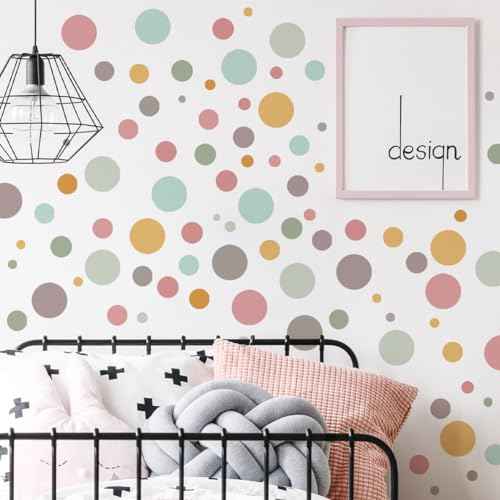 178 Pcs Bohemian Wall Decal with Polka Dots & Rainbows - Neutral Nursery Decor, Self-Adhesive Removable Wall Stickers for Kids Room, Living Room, Classroom, Home & School Decoration (Peel and Stick)