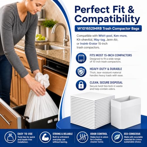 Foifatt 60 Pack 15-Inch Trash Compactor Bags - Leak-Proof, Heavy-Duty Kitchen Waste Liners