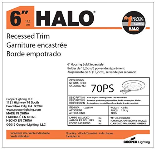 HALO 70PS Recessed Light Trim with Frosted Albalite Lens, White, 6 in.