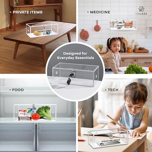 LifeLAZA Acrylic Refrigerator Lock Box with 4 Keys - Wall Mount Safe for Medicine & Food